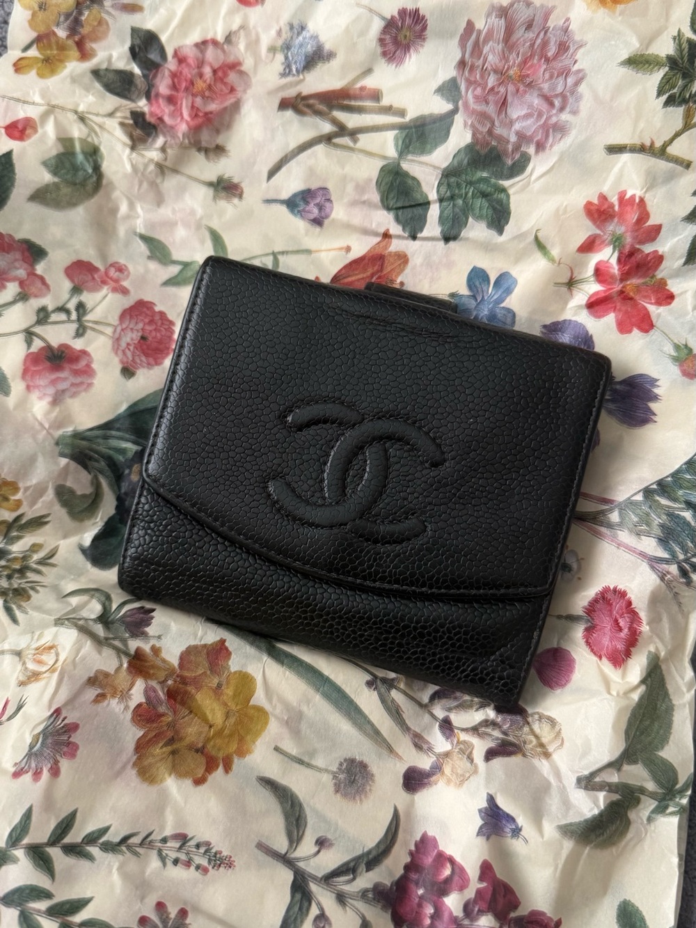 CHANEL Black Quilted Caviar Leather Wallet